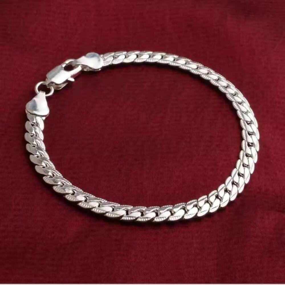 925 Silver Bracelet Cuban Snake Chain Vintage Fashion Birthday Anniversary Gift